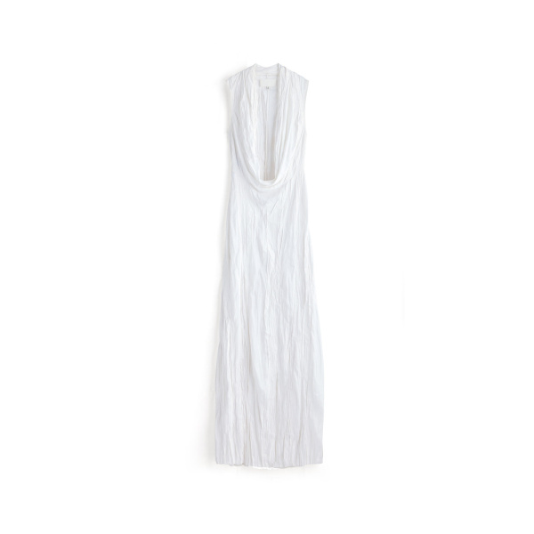 Maison Margiela Cowl-Neck Crinkled Maxi Dress in White | Luxury Shoes 