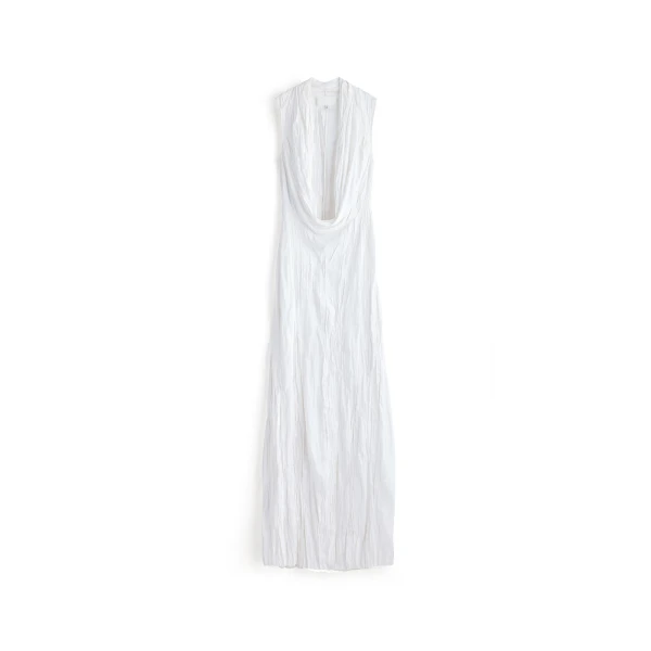 Maison Margiela Cowl-Neck Crinkled Maxi Dress in White | Luxury Shoes 