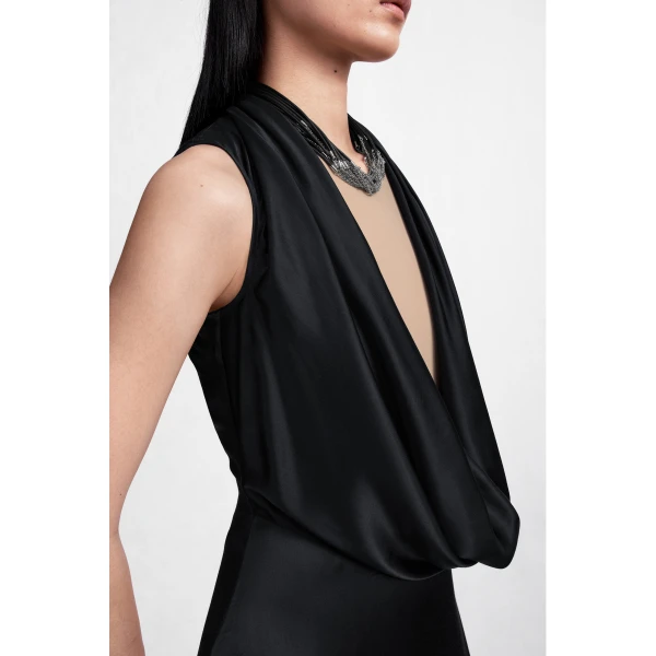 Maison Margiela Cowl-Neck Satin Maxi Dress in Black | Maxi Dresses | Luxury Shoes 