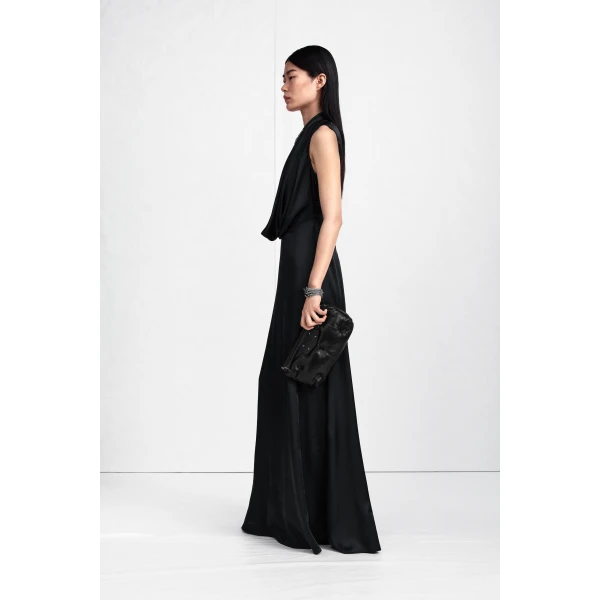 Maison Margiela Cowl-Neck Satin Maxi Dress in Black | Maxi Dresses | Luxury Shoes 