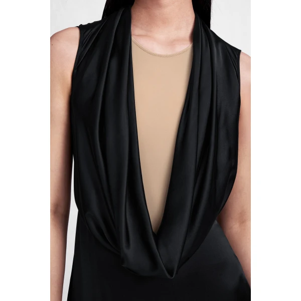 Maison Margiela Cowl-Neck Satin Maxi Dress in Black | Maxi Dresses | Luxury Shoes 