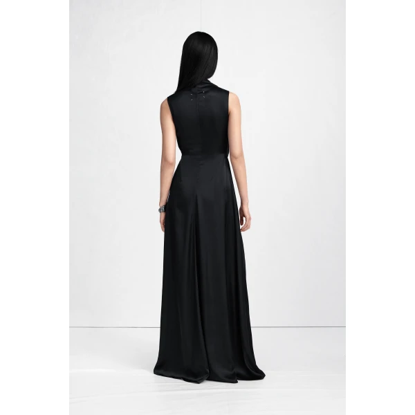 Maison Margiela Cowl-Neck Satin Maxi Dress in Black | Maxi Dresses | Luxury Shoes 