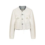 Maison Margiela Cropped Collarless Denim Jacket in White | Luxury Shoes 