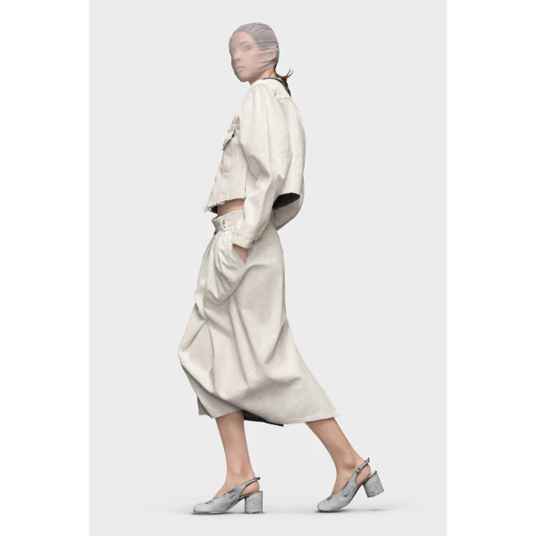 Maison Margiela Cropped Collarless Denim Jacket in White | Denim | Luxury Shoes 