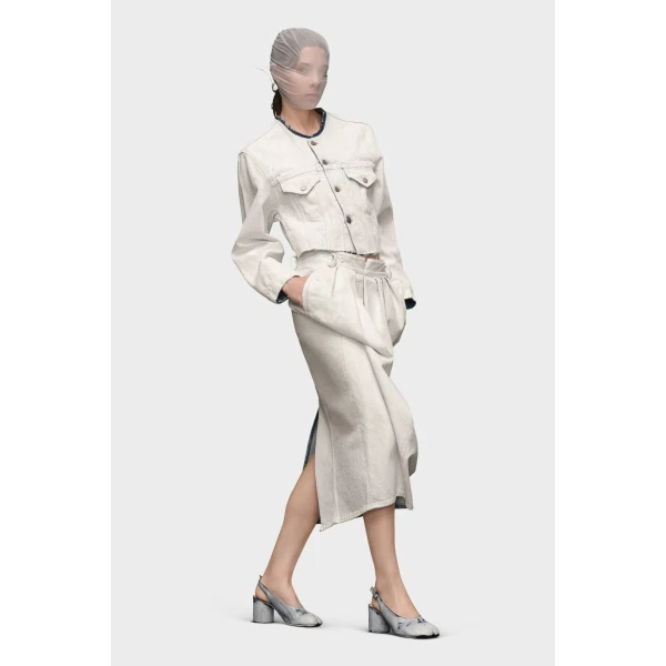 Maison Margiela Cropped Collarless Denim Jacket in White | Denim | Luxury Shoes 