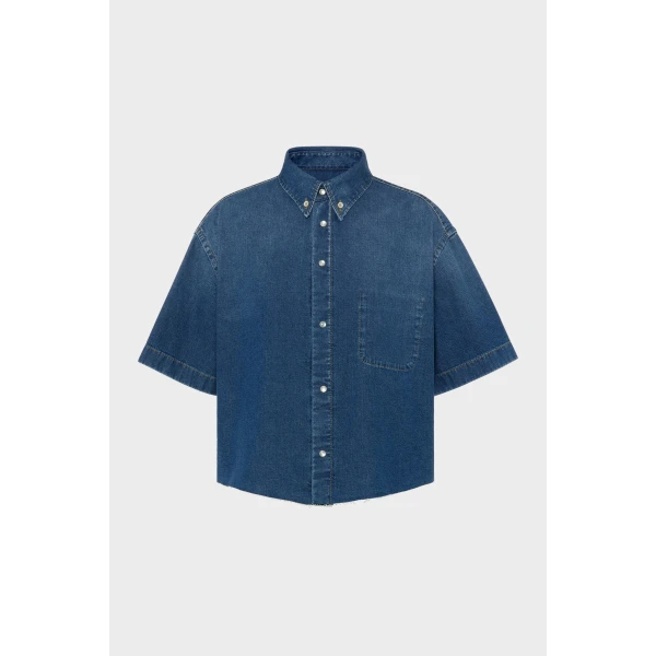 Maison Margiela Cropped Denim Shirt in Blue | Shirts | Luxury Shoes 