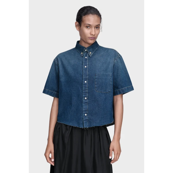 Maison Margiela Cropped Denim Shirt in Blue | Shirts | Luxury Shoes 