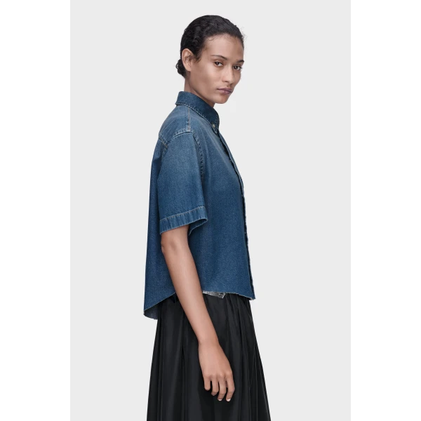 Maison Margiela Cropped Denim Shirt in Blue | Shirts | Luxury Shoes 