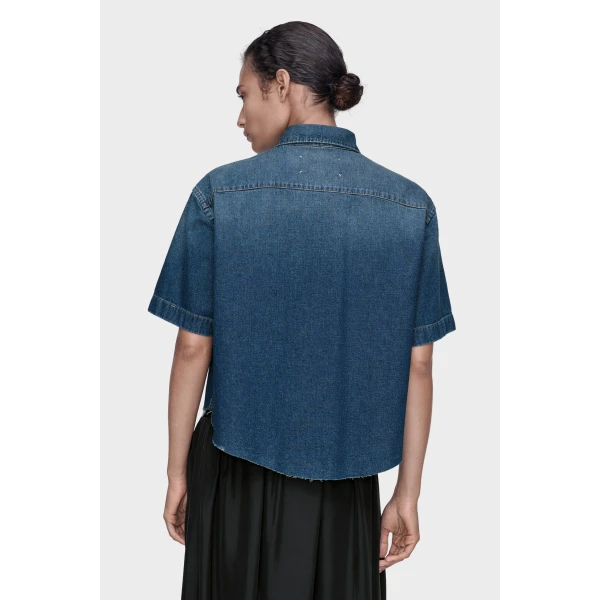 Maison Margiela Cropped Denim Shirt in Blue | Shirts | Luxury Shoes 