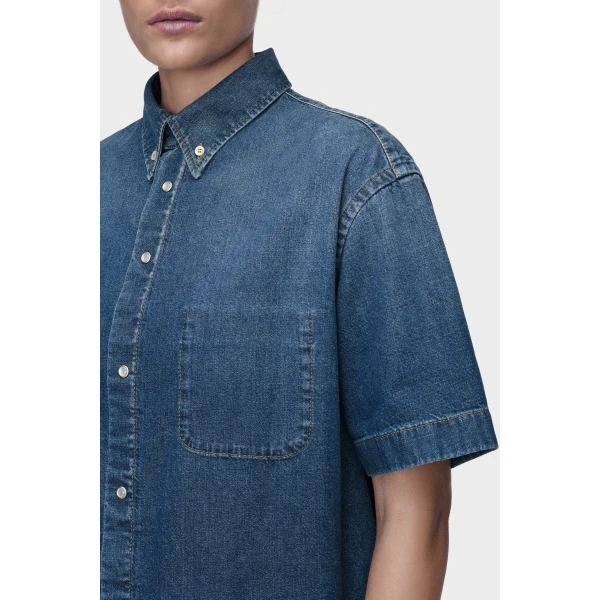 Maison Margiela Cropped Denim Shirt in Blue | Shirts | Luxury Shoes 