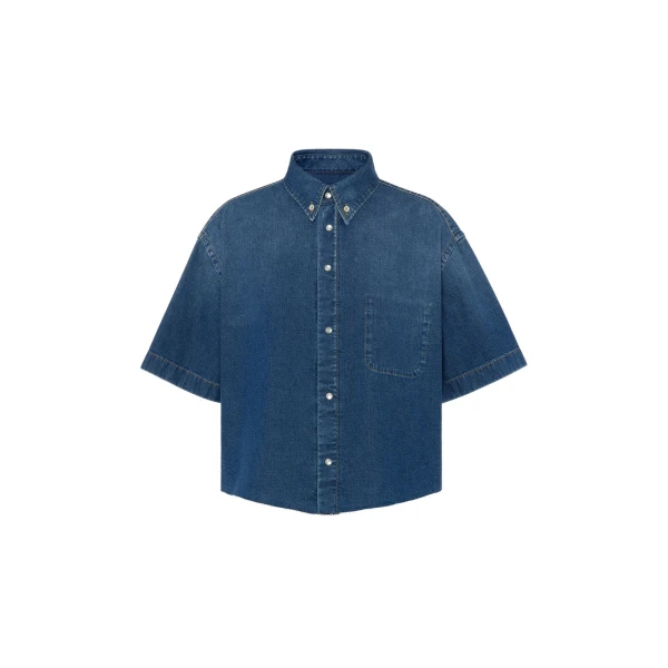 Maison Margiela Cropped Denim Shirt in Blue | Luxury Shoes 