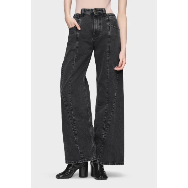 Maison Margiela Curved Seam Cut-Out Jeans in Black | Denim | Luxury Shoes 