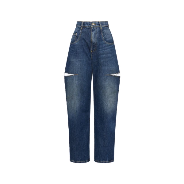 Cut-Out Jeans in Washed Indigo