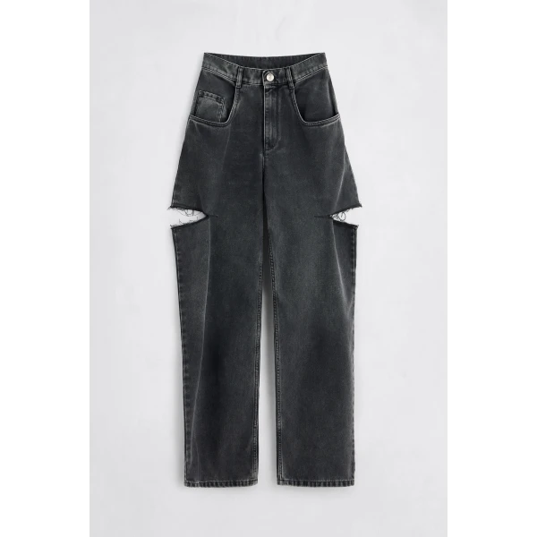 Maison Margiela Cut-Out Wide-Leg Jeans in Black | Denim | Luxury Shoes 