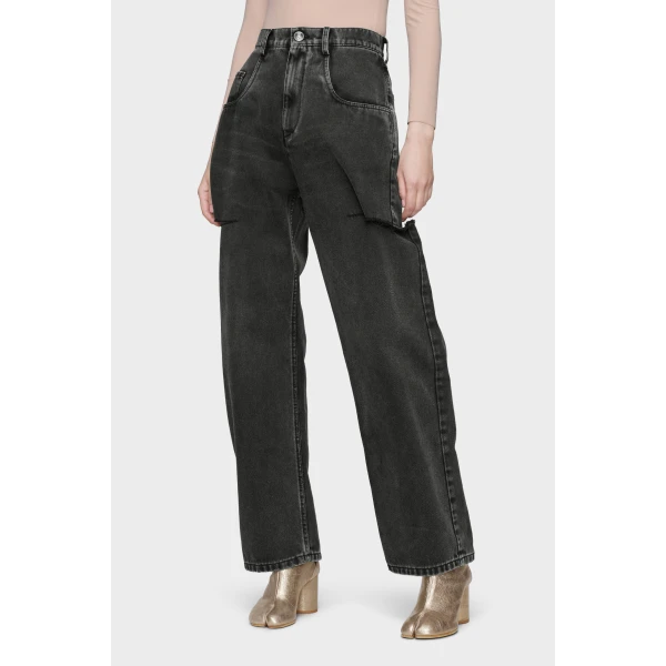 Maison Margiela Cut-Out Wide-Leg Jeans in Black | Denim | Luxury Shoes 