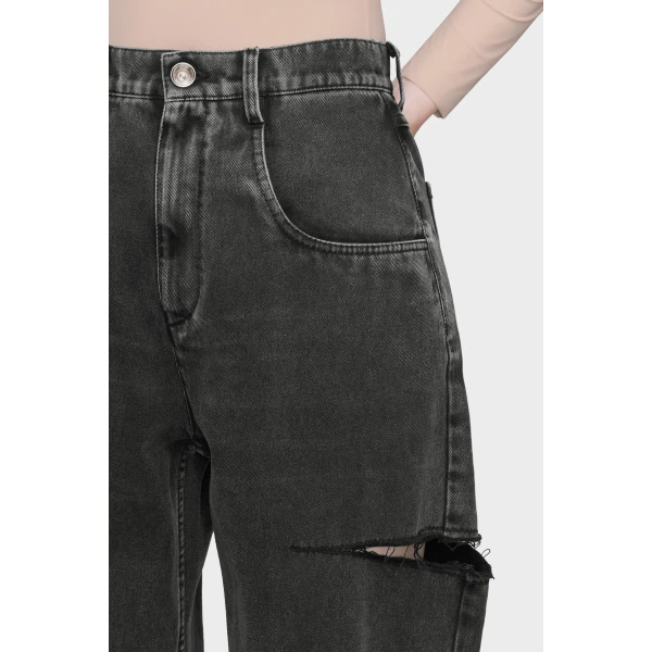 Maison Margiela Cut-Out Wide-Leg Jeans in Black | Denim | Luxury Shoes 