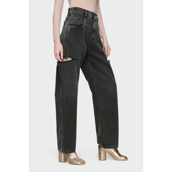 Maison Margiela Cut-Out Wide-Leg Jeans in Black | Denim | Luxury Shoes 