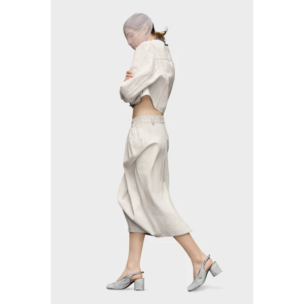 Maison Margiela Denim Gathered Skirt in White | Denim Skirts | Luxury Shoes 