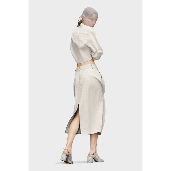 Maison Margiela Denim Gathered Skirt in White | Denim Skirts | Luxury Shoes 
