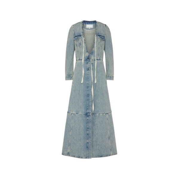 Denim Maxi Coat in Light Blue