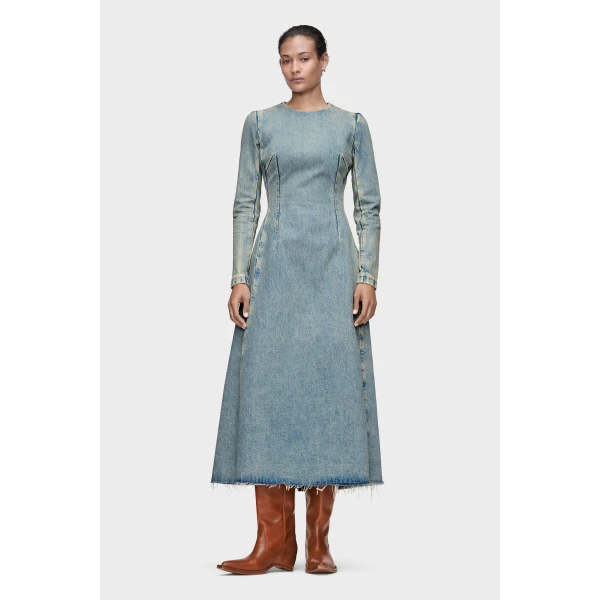 Maison Margiela Denim Midi Dress in Light Blue | Midi Dresses | Luxury Shoes 