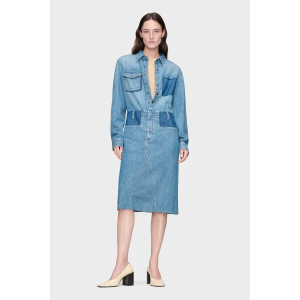 Maison Margiela Denim Midi Shirt Dress in Blue Jeans | Midi Dresses | Luxury Shoes 