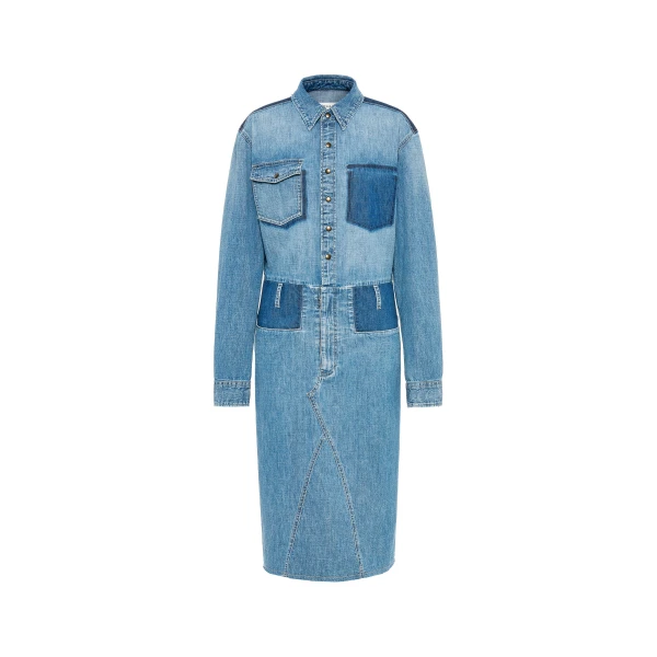 Denim Midi Shirt Dress in Blue Jeans