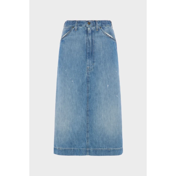 Maison Margiela Denim Midi Skirt in Vintage Medium Blue | Denim Skirts | Luxury Shoes 