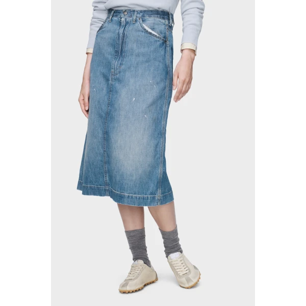 Maison Margiela Denim Midi Skirt in Vintage Medium Blue | Denim Skirts | Luxury Shoes 