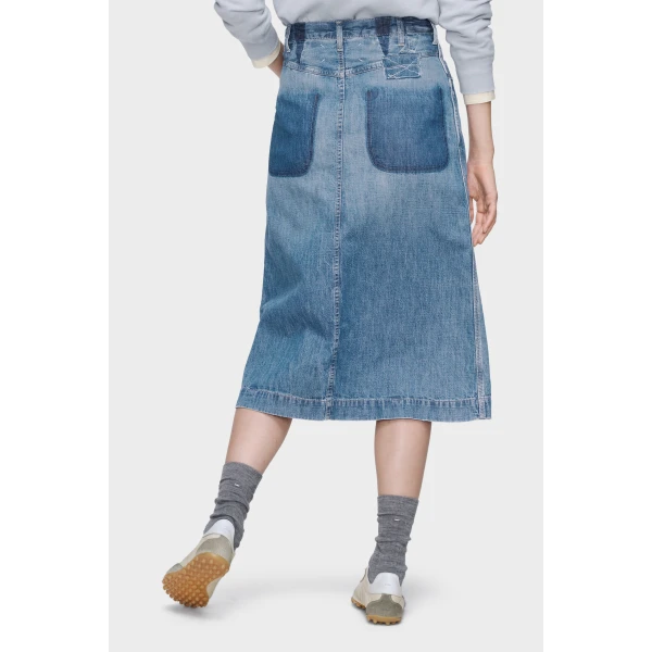 Maison Margiela Denim Midi Skirt in Vintage Medium Blue | Denim Skirts | Luxury Shoes 