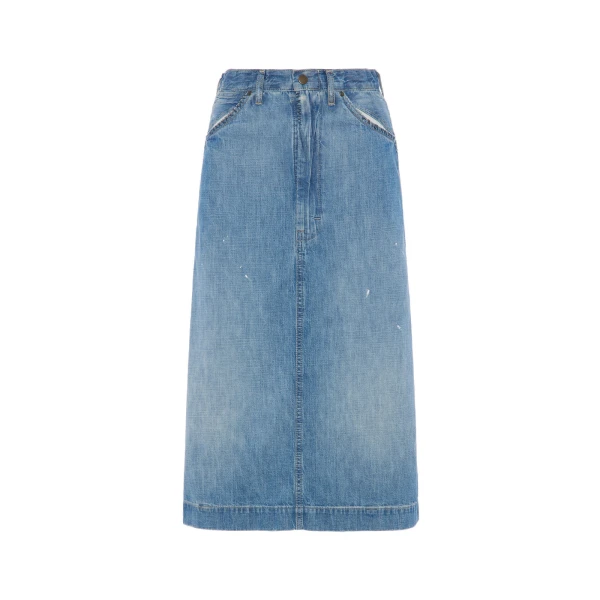 Denim Midi Skirt in Vintage Medium Blue