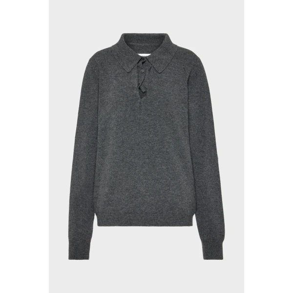 Maison Margiela Draped Collar Wool Polo Sweater in Grey | Sweaters | Luxury Shoes 