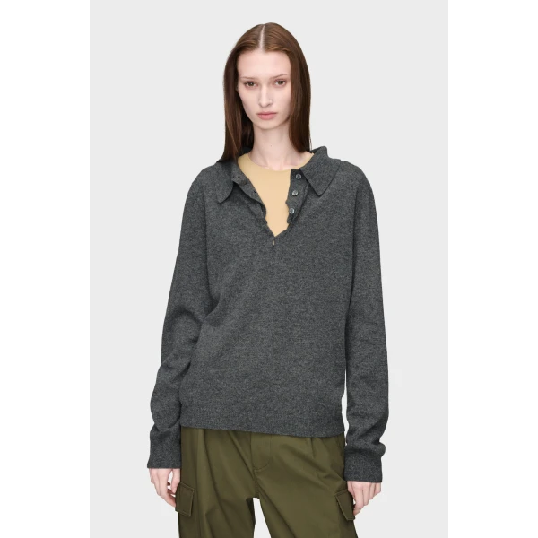 Maison Margiela Draped Collar Wool Polo Sweater in Grey | Sweaters | Luxury Shoes 
