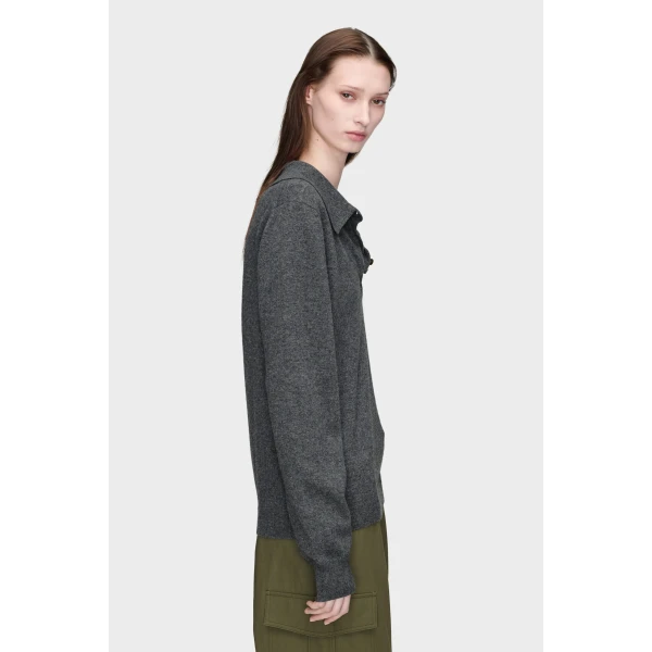 Maison Margiela Draped Collar Wool Polo Sweater in Grey | Sweaters | Luxury Shoes 