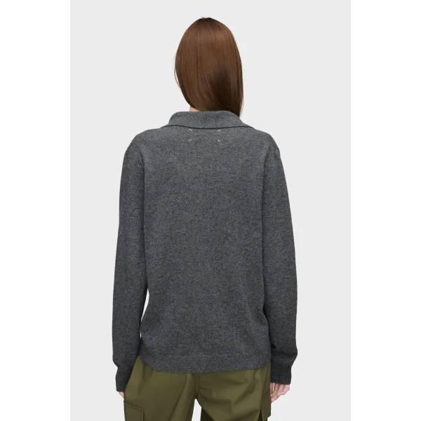 Maison Margiela Draped Collar Wool Polo Sweater in Grey | Sweaters | Luxury Shoes 