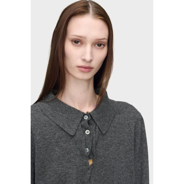 Maison Margiela Draped Collar Wool Polo Sweater in Grey | Sweaters | Luxury Shoes 