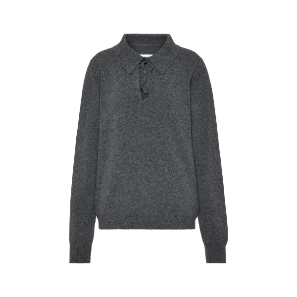Maison Margiela Draped Collar Wool Polo Sweater in Grey | Luxury Shoes 