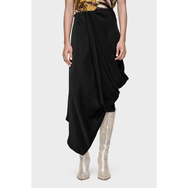 Maison Margiela Draped Midi Skirt in Black | Midi Skirts | Luxury Shoes 