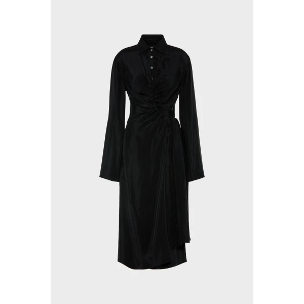 Maison Margiela Draped Shirt Dress in Black | Midi Dresses | Luxury Shoes 