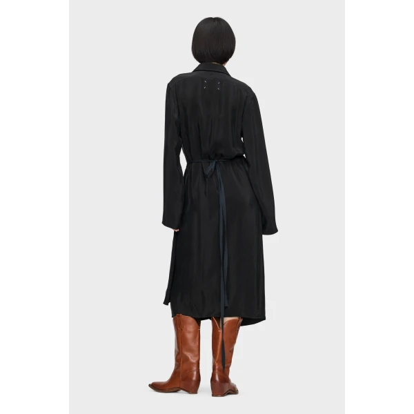 Maison Margiela Draped Shirt Dress in Black | Midi Dresses | Luxury Shoes 
