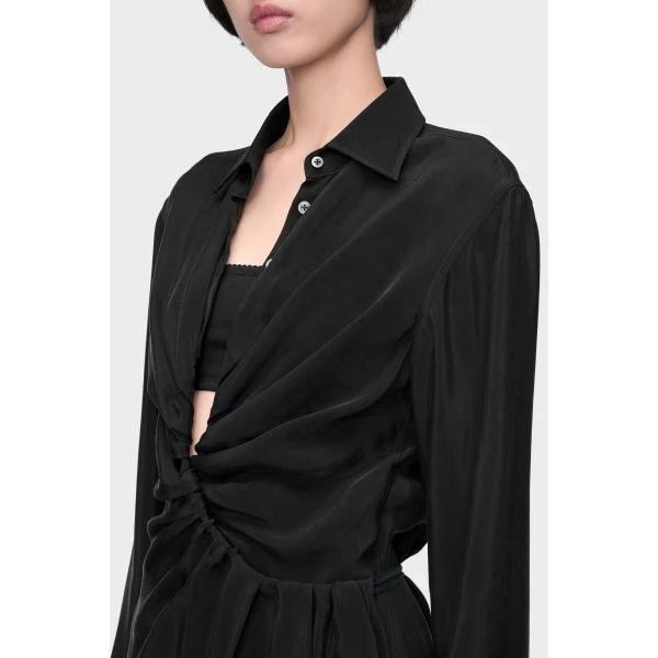 Maison Margiela Draped Shirt Dress in Black | Midi Dresses | Luxury Shoes 