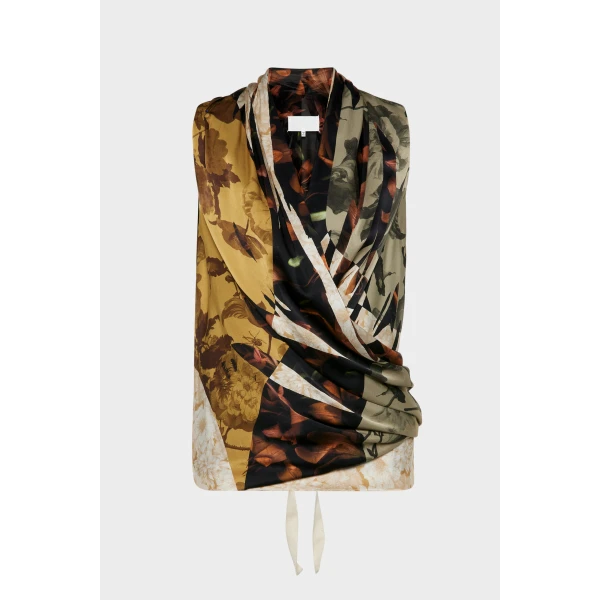 Maison Margiela Draped Silk Top in Ivory | Sleeveless | Luxury Shoes 