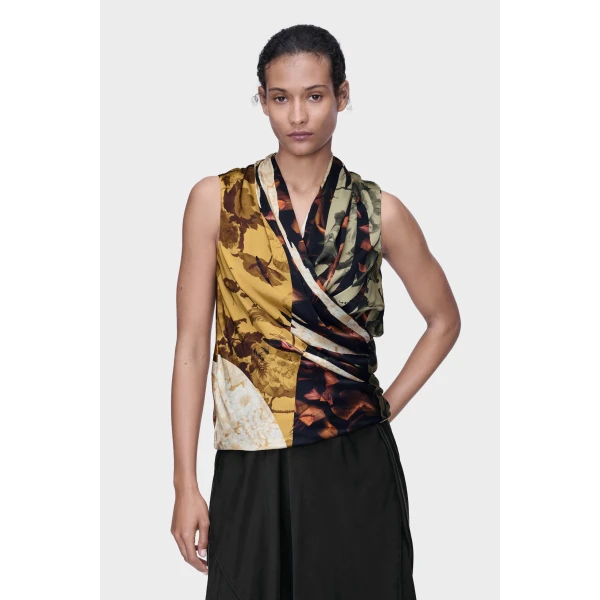 Maison Margiela Draped Silk Top in Ivory | Sleeveless | Luxury Shoes 