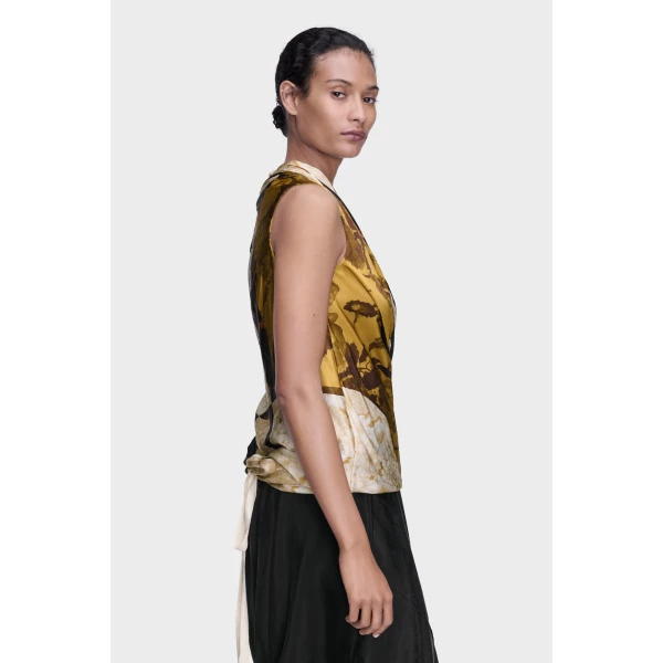 Maison Margiela Draped Silk Top in Ivory | Sleeveless | Luxury Shoes 