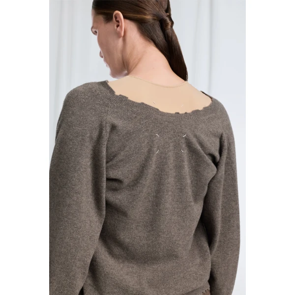 Maison Margiela Draped V-Neck Sweater in Mud Brown | Sweaters | Luxury Shoes 