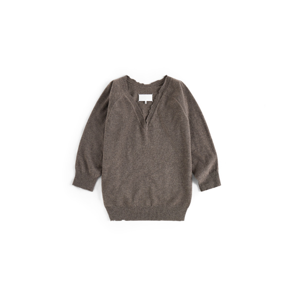 Maison Margiela Draped V-Neck Sweater in Mud Brown | Luxury Shoes 