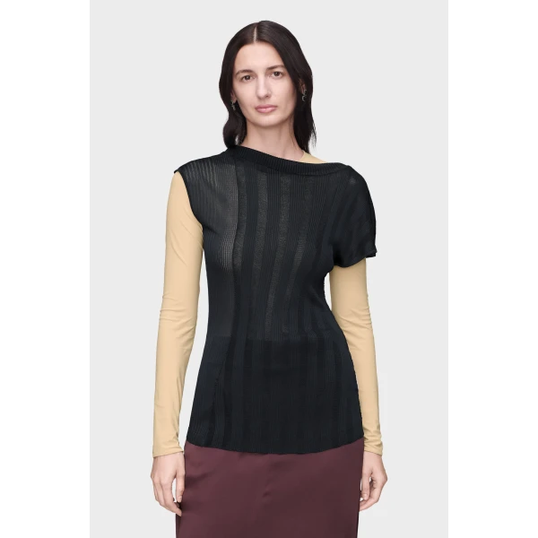 Maison Margiela Fitted Knit Top in Navy Blue | Sweaters | Luxury Shoes 