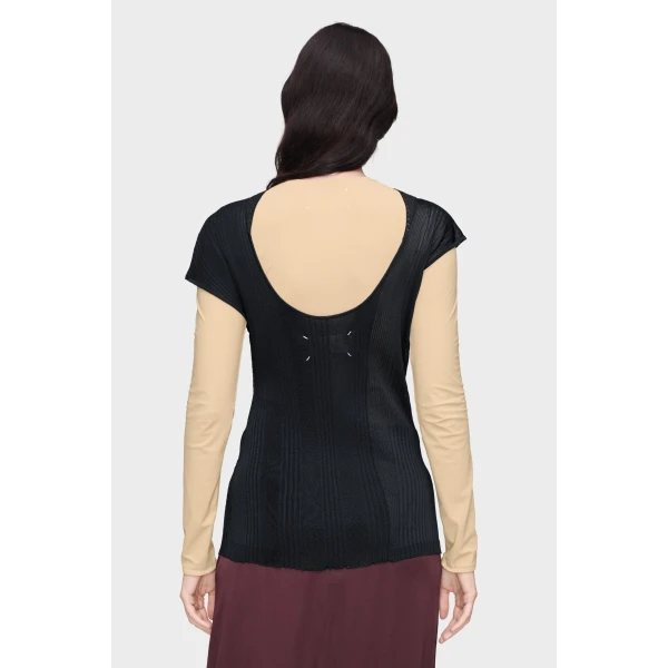 Maison Margiela Fitted Knit Top in Navy Blue | Sweaters | Luxury Shoes 