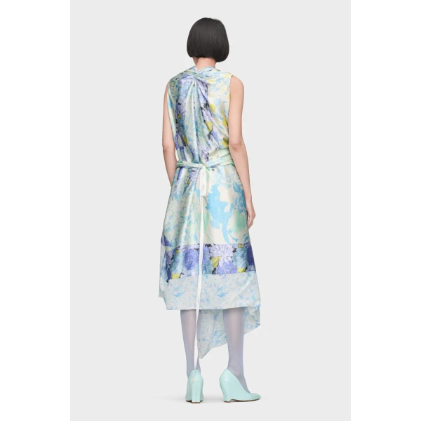 Maison Margiela Floral Drape Wrap Dress in Light Blue | Midi Dresses | Luxury Shoes 