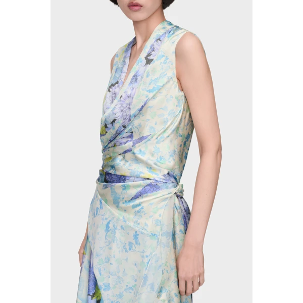 Maison Margiela Floral Drape Wrap Dress in Light Blue | Midi Dresses | Luxury Shoes 